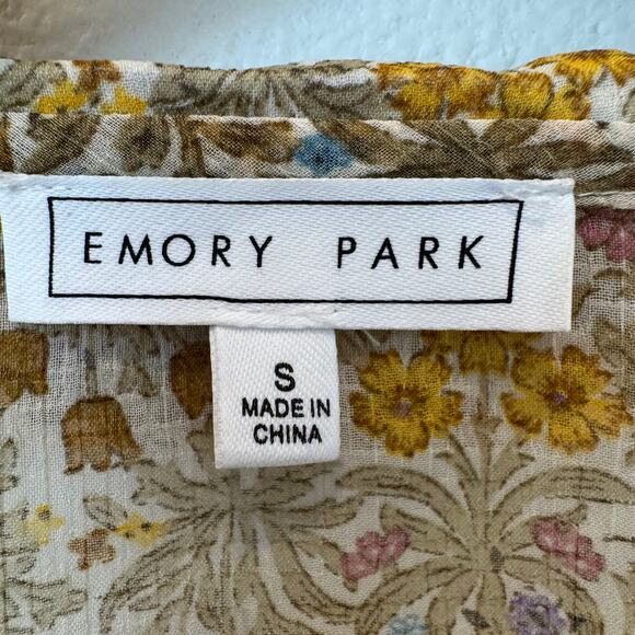 Emory Park Yellow Floral Sheer Tie Front Long Sleeve Cropped Blouse Small - Picture 5 of 9